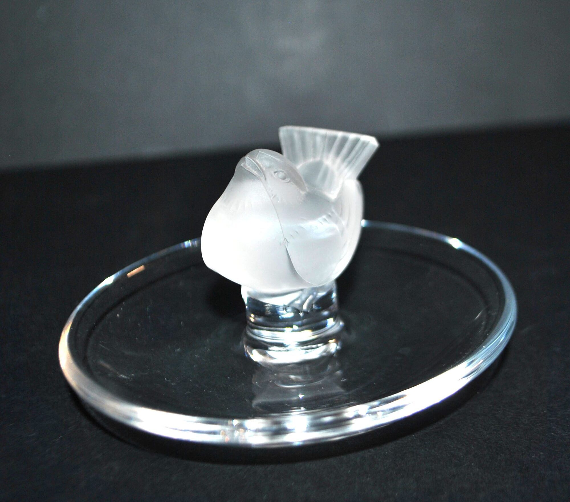 Lalique ashtray bowl Cheeky Sparrow crystal frosted and signed