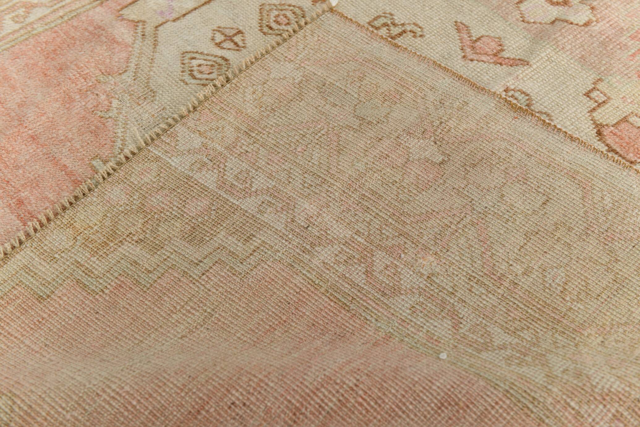 3x6 Turkish Pale Red & Brown Oriental Vintage Rug, 95x196Cm