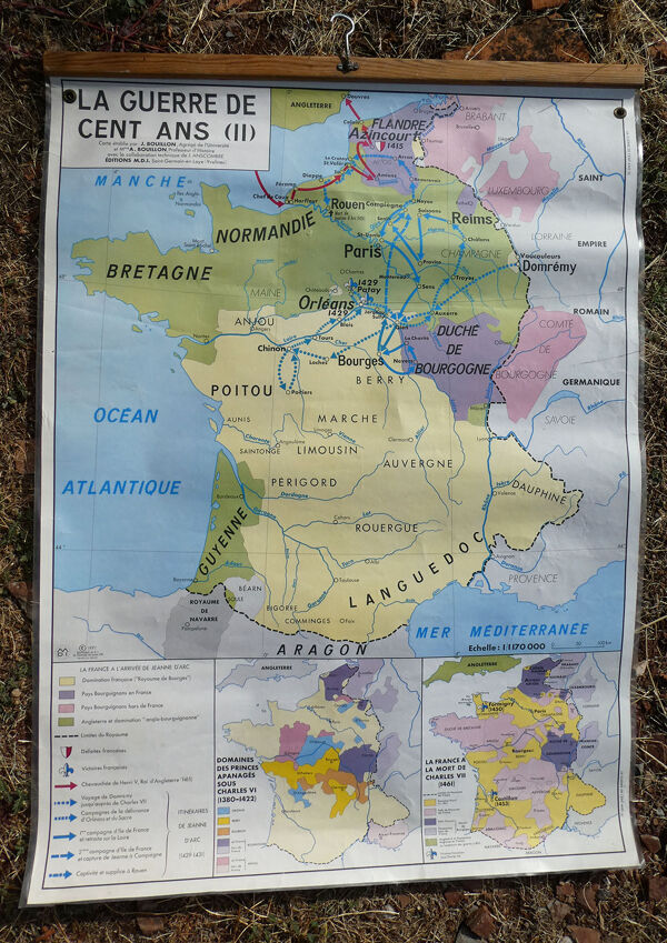 Ancienne carte d'école vintage MDI ''La Guerre de cent ans