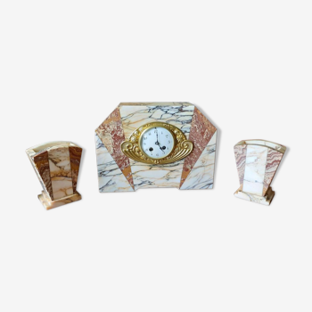 Clock and marble vases era Art Deco XX th - Excellent condition