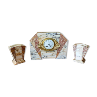 Clock and marble vases era Art Deco XX th - Excellent condition