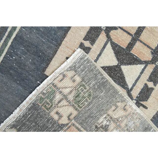1970s Turkish Oushak Handmade Wool Cotton Green Runner Rug 112x574