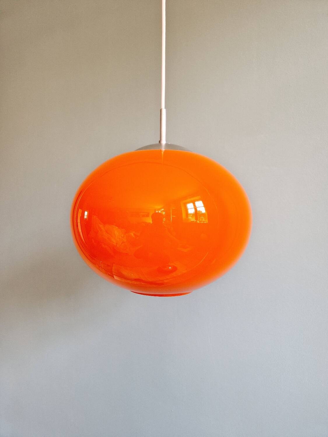Large Space Age pendant light in orange opaline, 1960s-70s