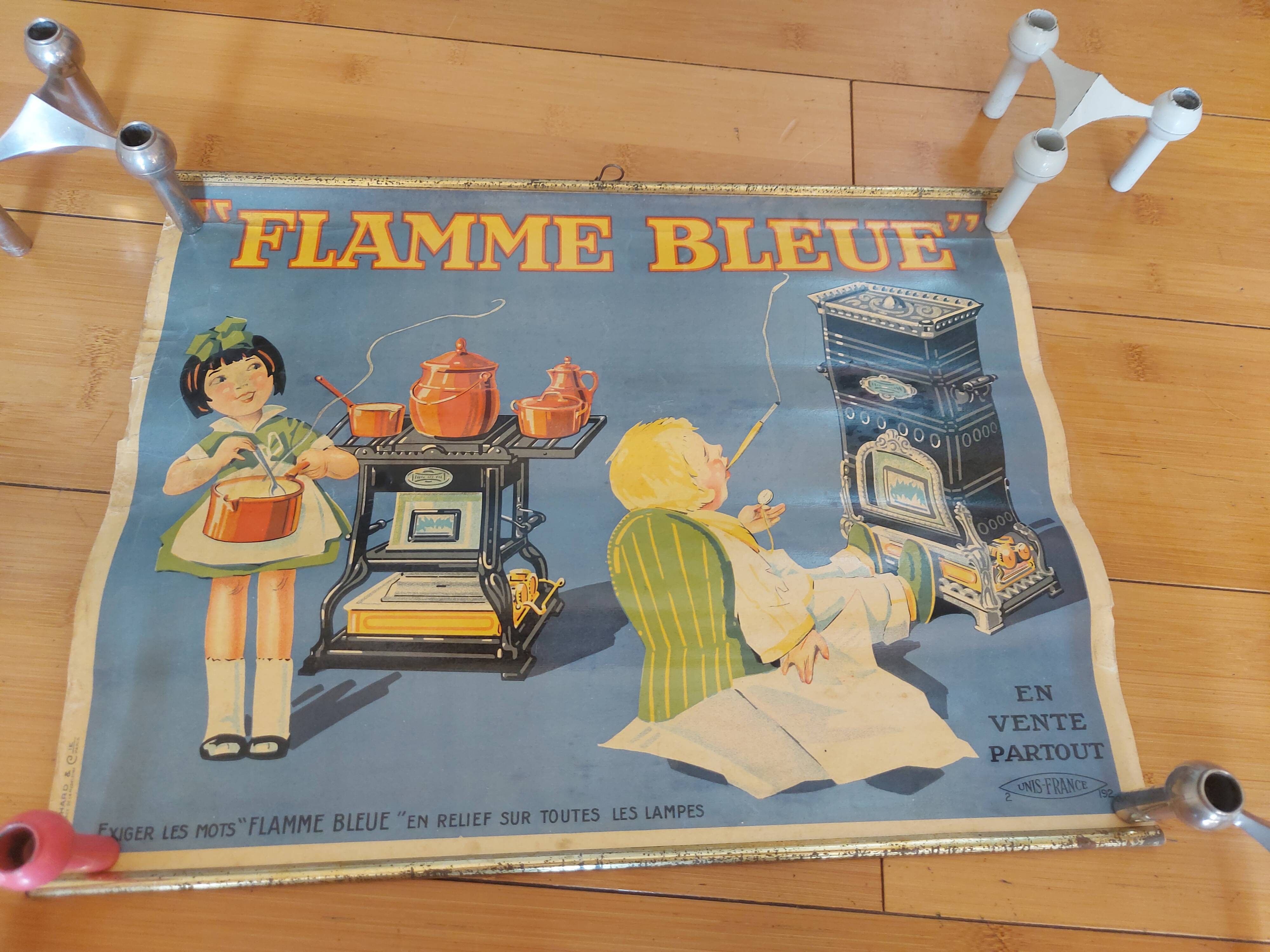 Affiche lithographiée flamme bleu