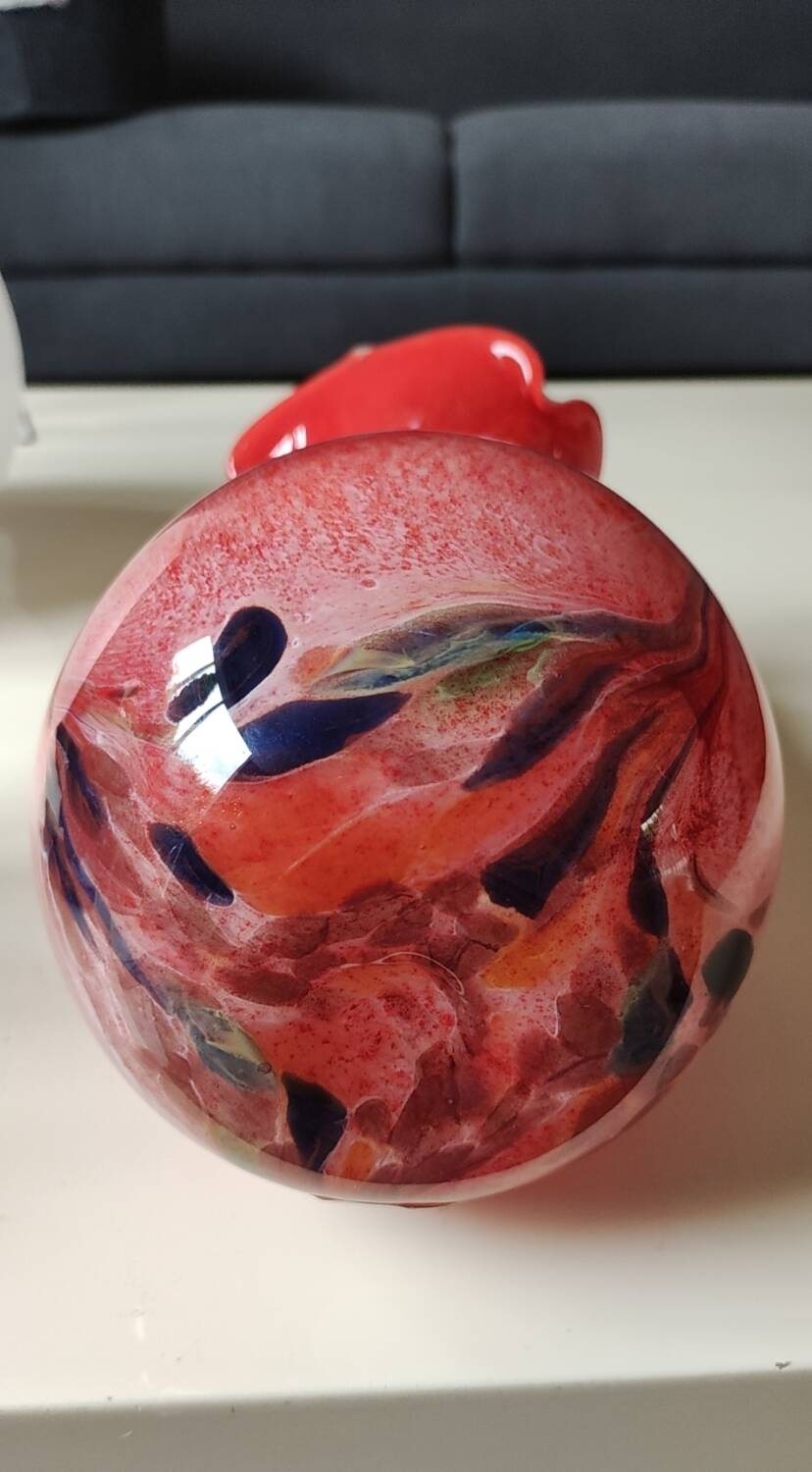 Large Floral Ball Vase/Kaysersberg Art Glassware. Speckled/Volutes