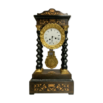 Magnificent portico pendulum napoleon III era in marble, rosewood and blackwood decorated with gilded bronzes