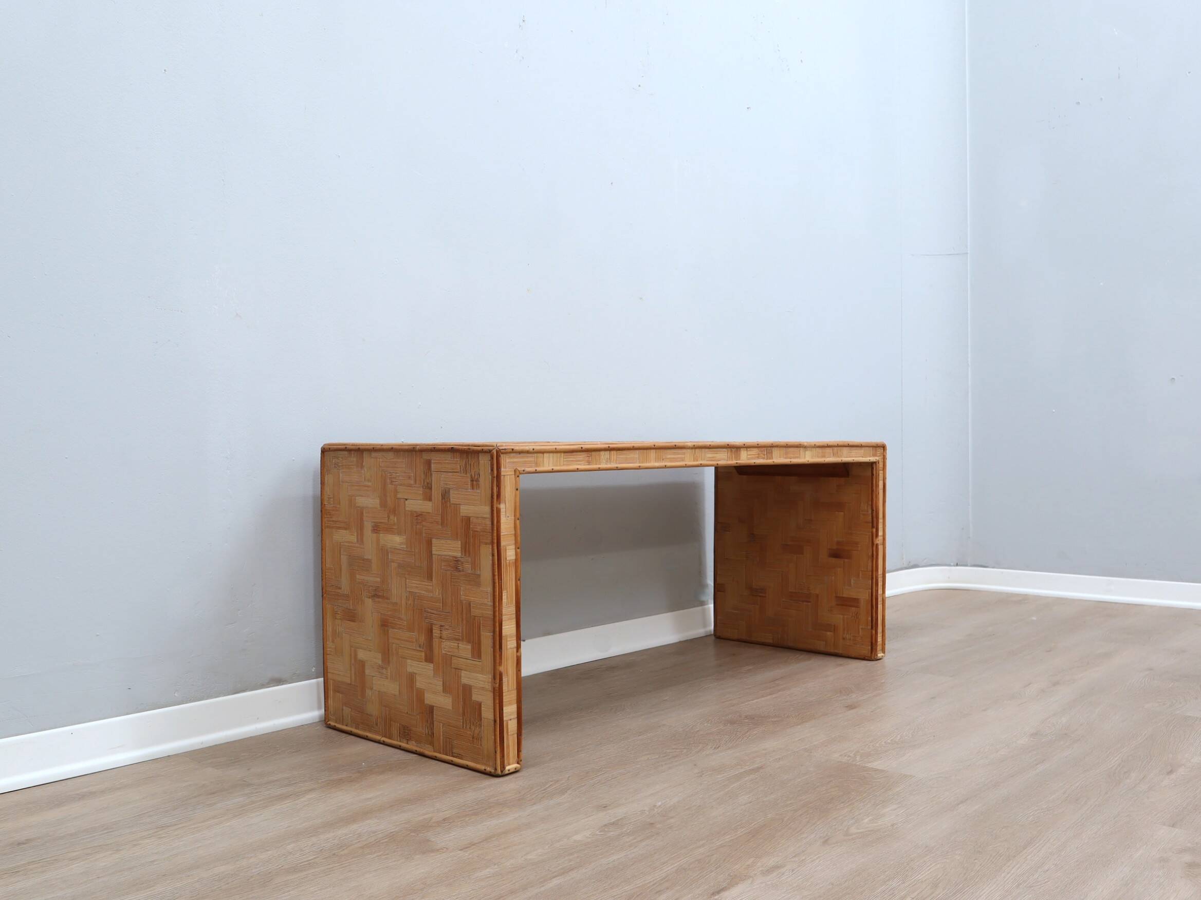 1970s minimalist bamboo & rattan bench by Vivai del Sud