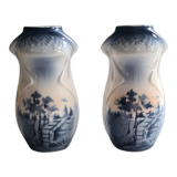 Paire de petits vases Art Nouveau faiencerie du Nord décor bleu