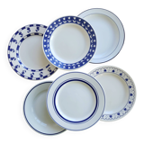 6 vintage mismatched blue and white earthenware dessert plates - Cutie Lot