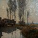 Huile sur carton par Paul Faugier paysage bord de rivière avec peupliers