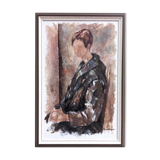 1966 vintage "seated figure" modernist style swedish portrait oil painting, framed