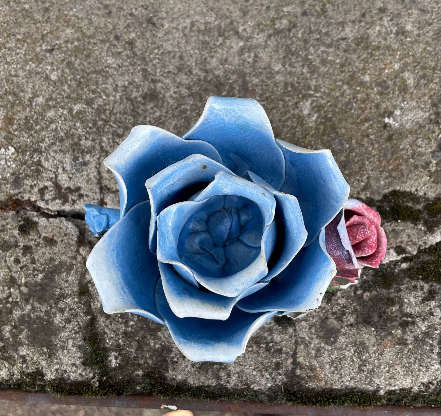 Old barbotine candle holder in the shape of a rose