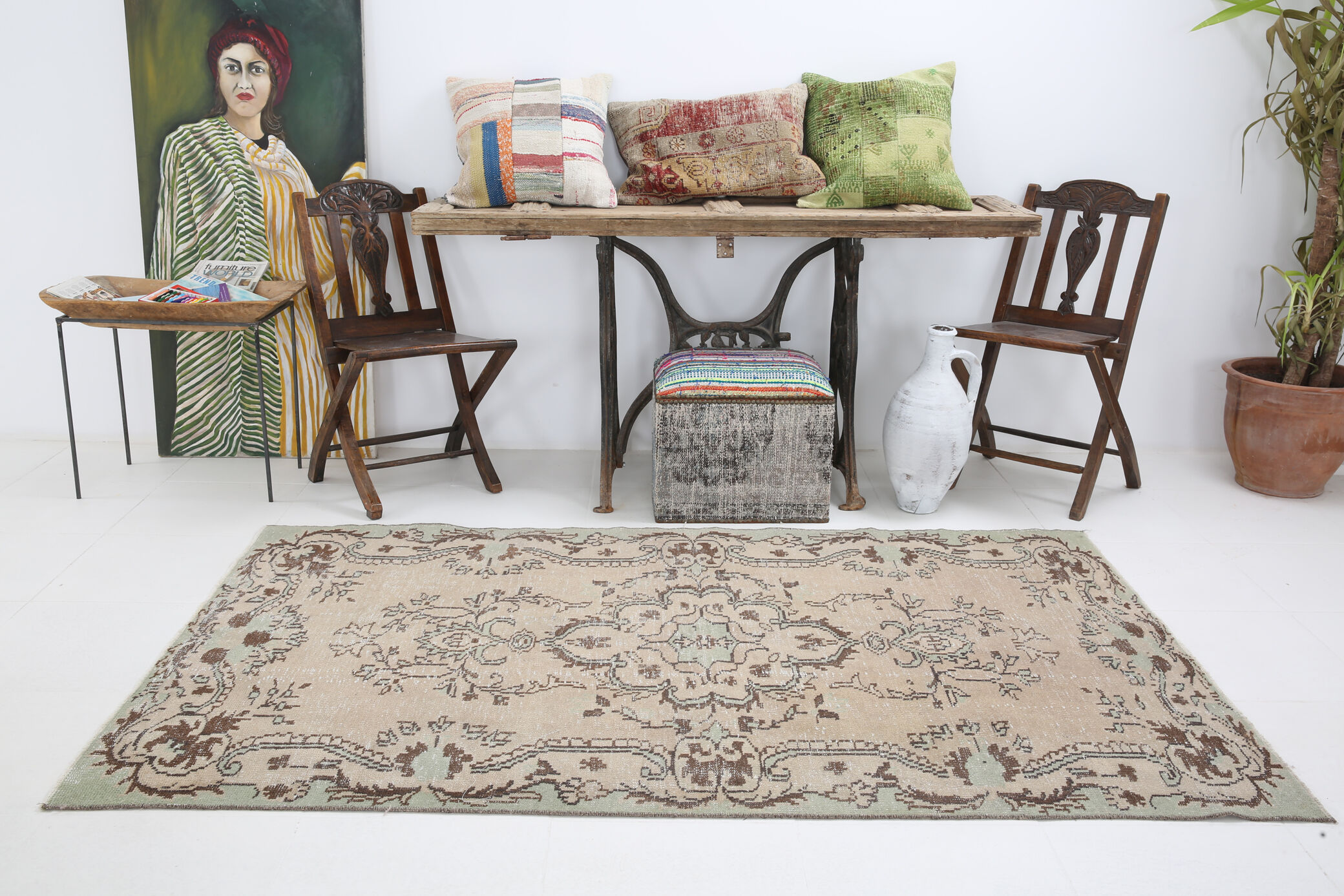 4x7 classic floral vintage tapis rug, 211x125cm