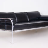 Black leather sofa made in 1930s Czechia by Vichr & Co. - Fully restored