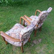 Paire de fauteuils bridge Art déco en bois massif, années 40-50