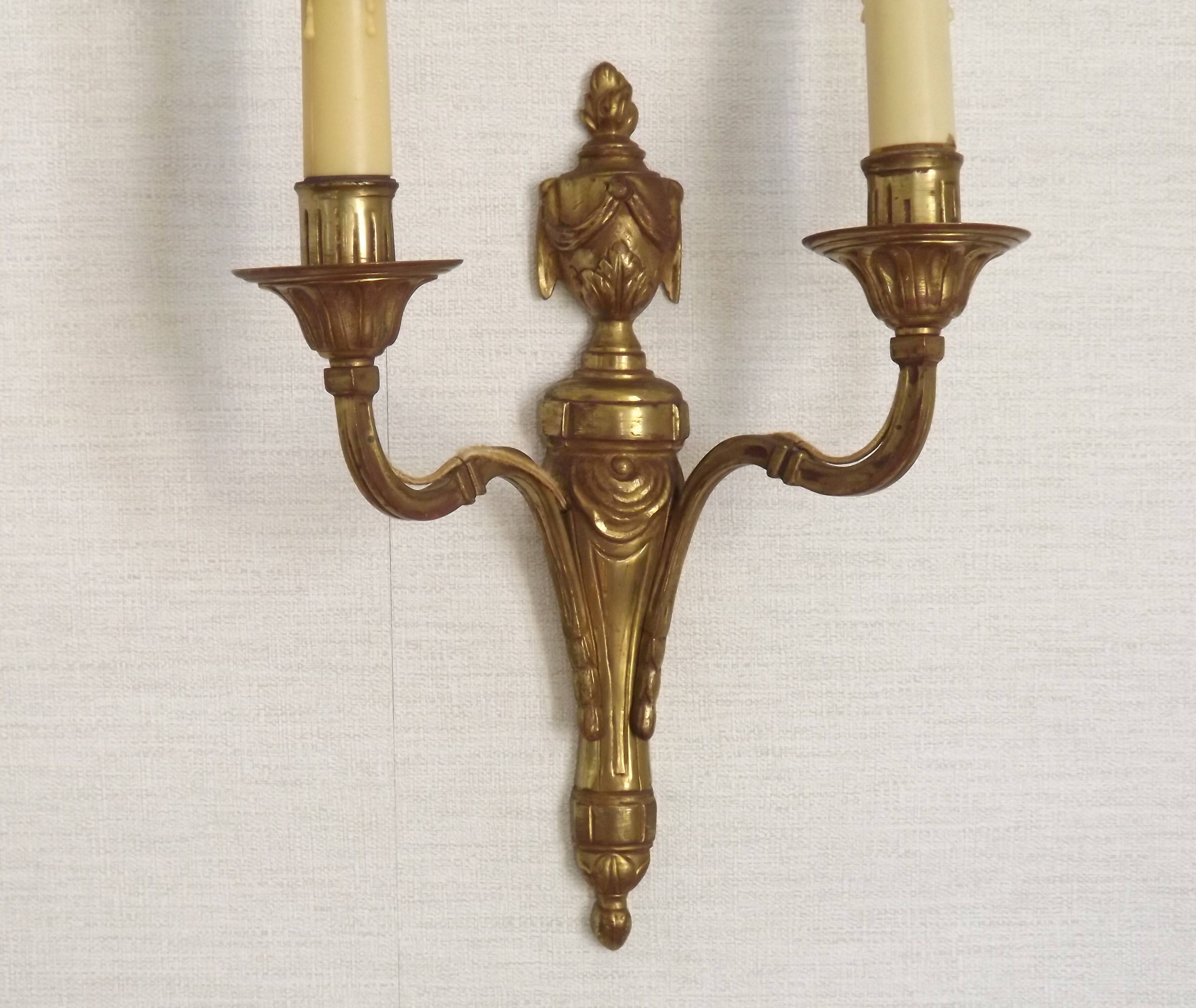 Large Bronze French Double Light Empire Wall Sconce with Urn Detail