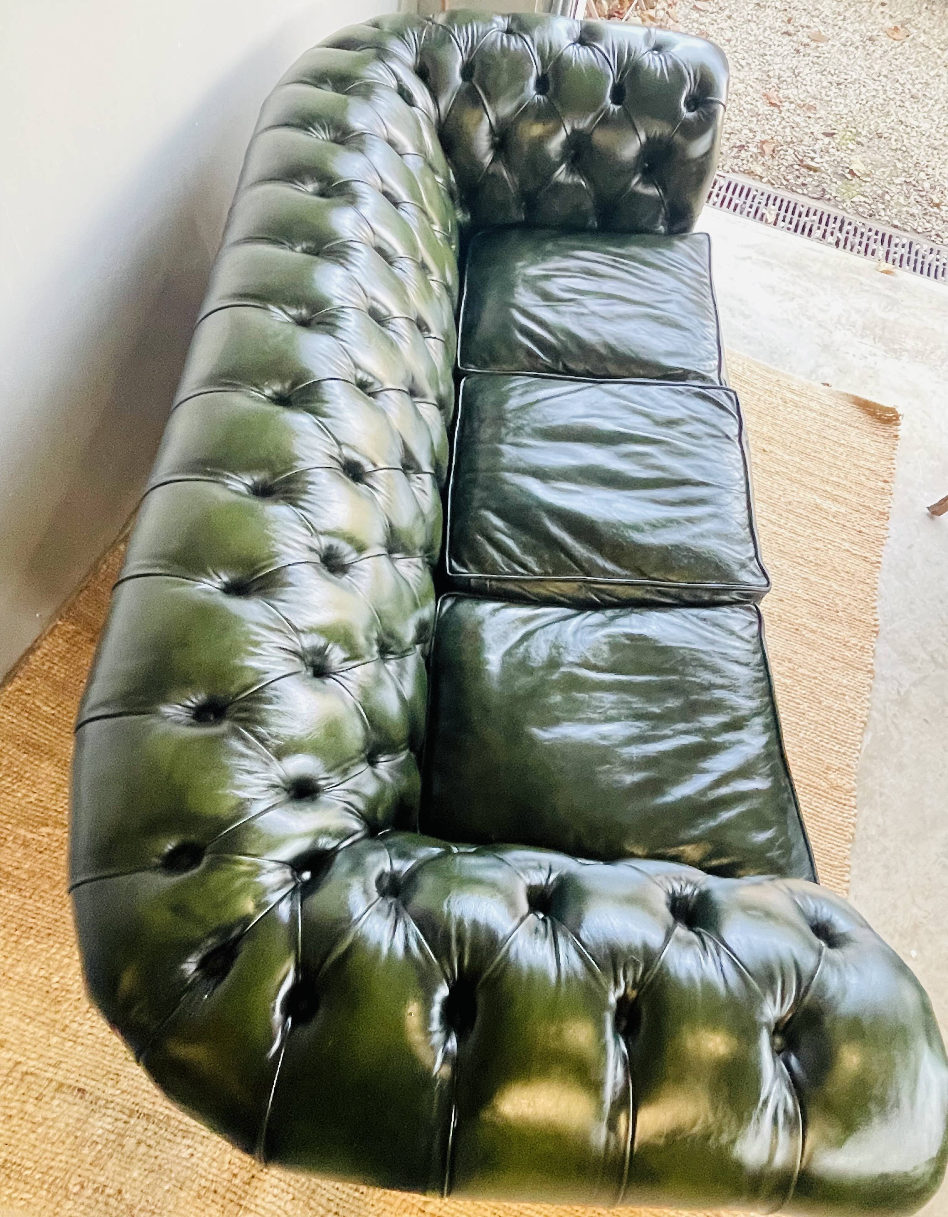 Chesterfield 3 seater sofa in English green leather