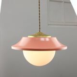 Mid-Century Italian Pink Metal and Brass Pendant Lamp