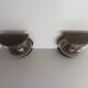 Pair of bronze and glass wall lights from the mid-century, 1960, Italy.