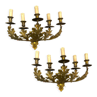 Vintage Italian Gold Gilded Tole Sconces, 1960s, Set of 2