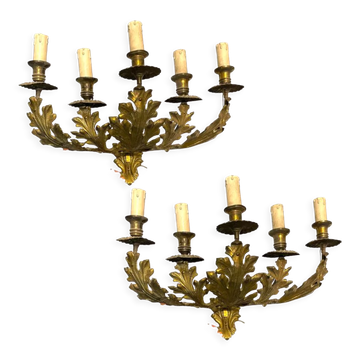 Vintage Italian Gold Gilded Tole Sconces, 1960s, Set of 2
