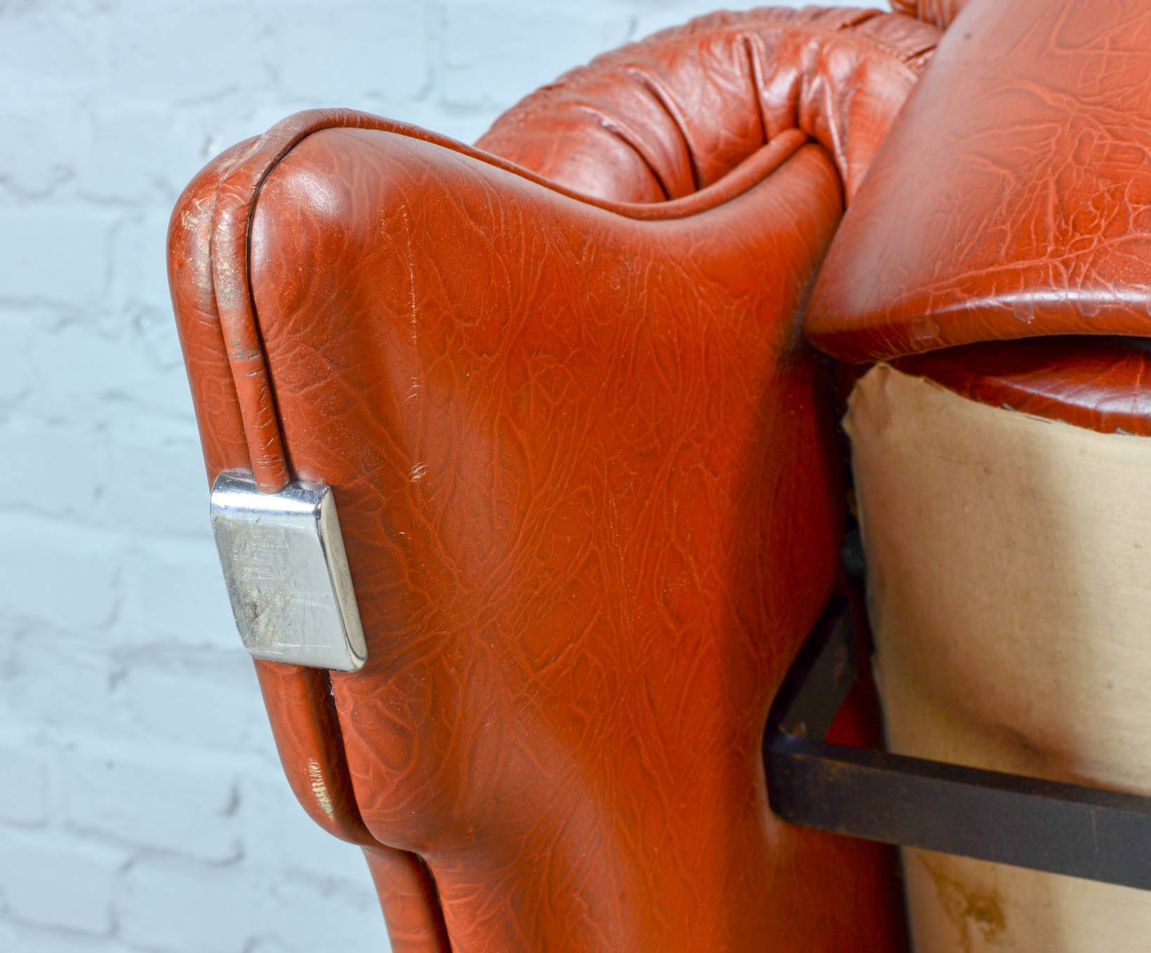 Brutalist Sculptured Brazilian Style Cognac Leather Lounge Chair, 1970s