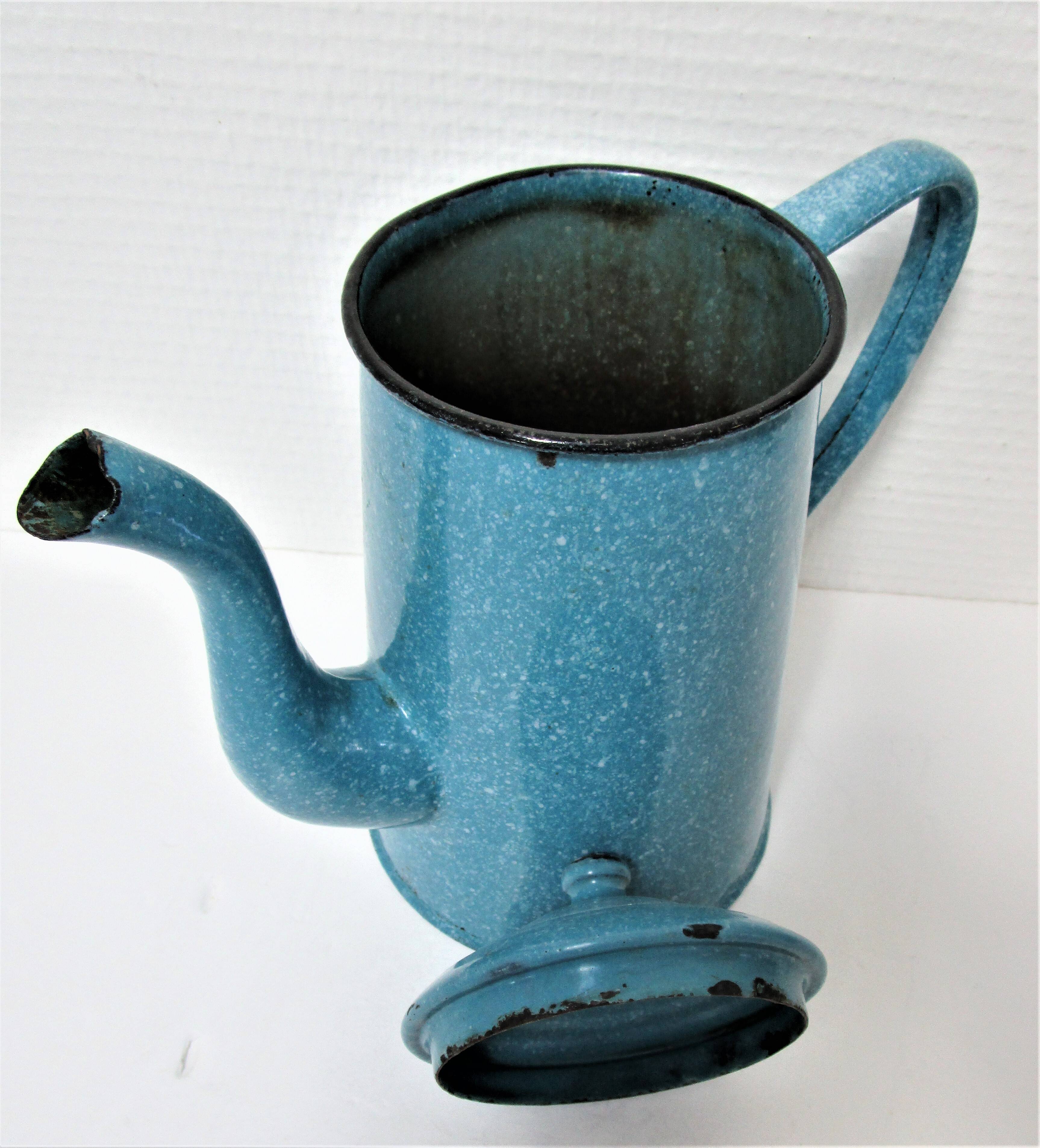 Mid-20th century speckled blue enameled sheet metal coffee maker