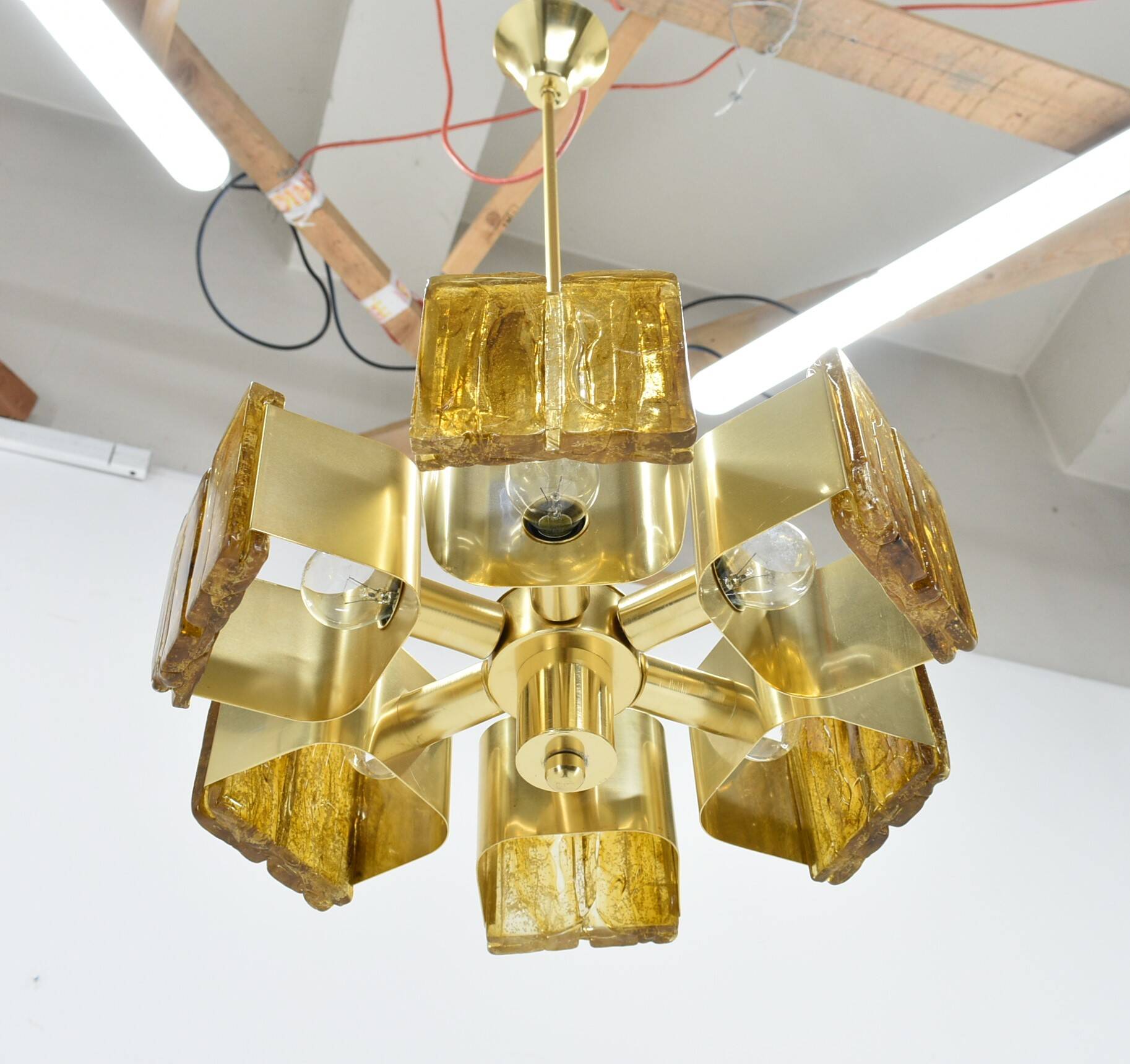 Mid-century design brass and resin pendant, 1960s / Hungary