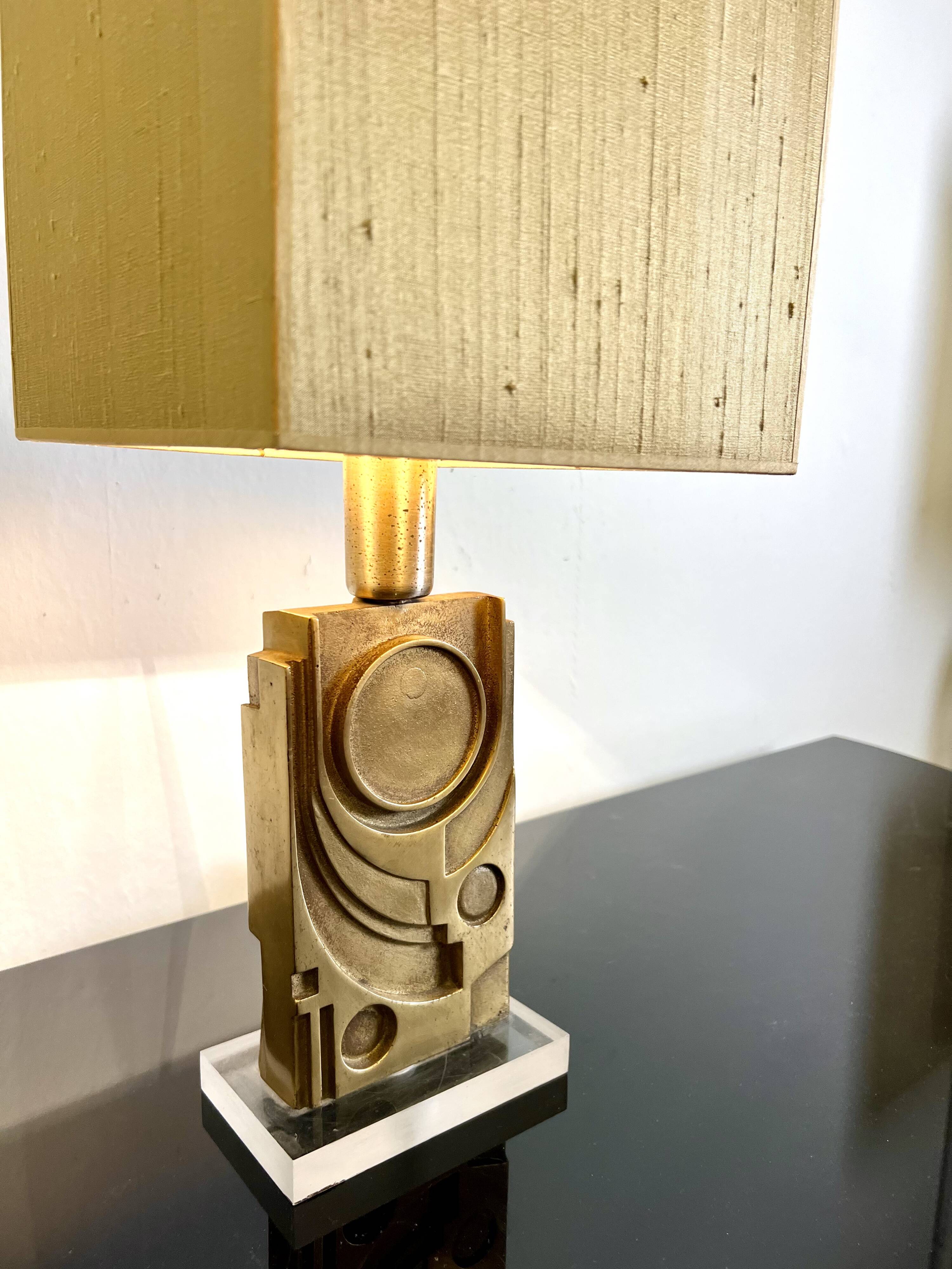Table Lamp by Giuseppe Calonaci, Plexiglas & Brass, Italy, 1971, Signed