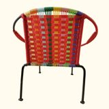Vintage children's armchair in metal and multicolored braided wire from Togo