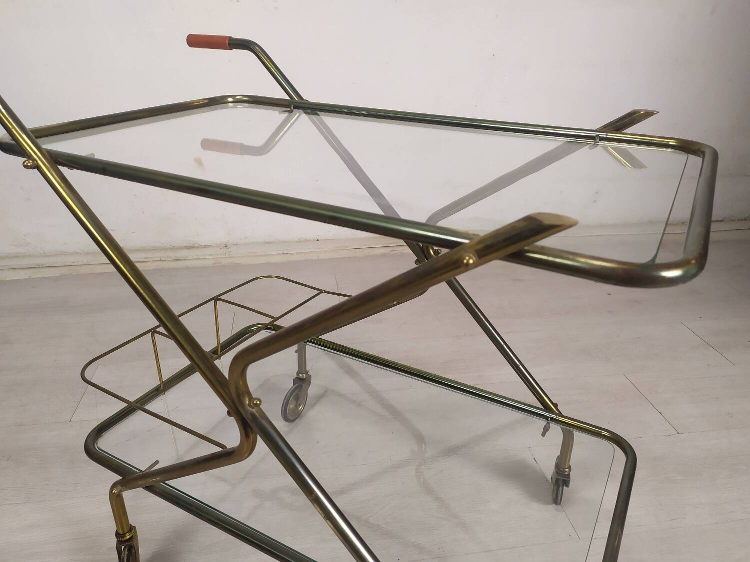 Vintage brass rolling cart