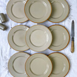 9 assiettes en grès beige tulowice mid century