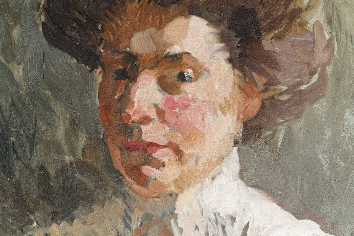 Impressionist portrait on sheet metal, elegant