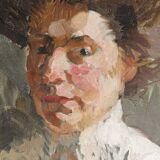 Impressionist portrait on sheet metal, elegant