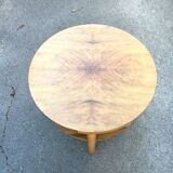Round walnut pedestal table, with tablet