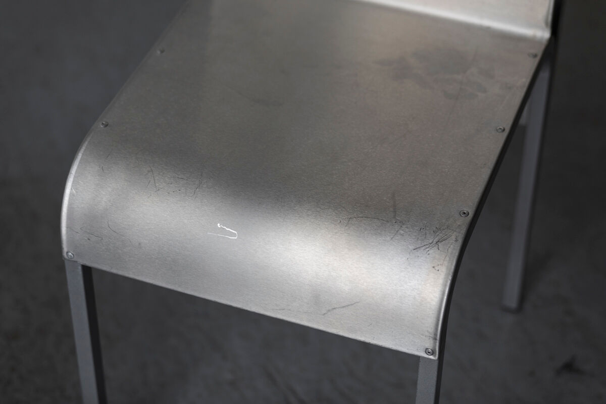 Set of 6 dining chairs in bent aluminum, 1980’s