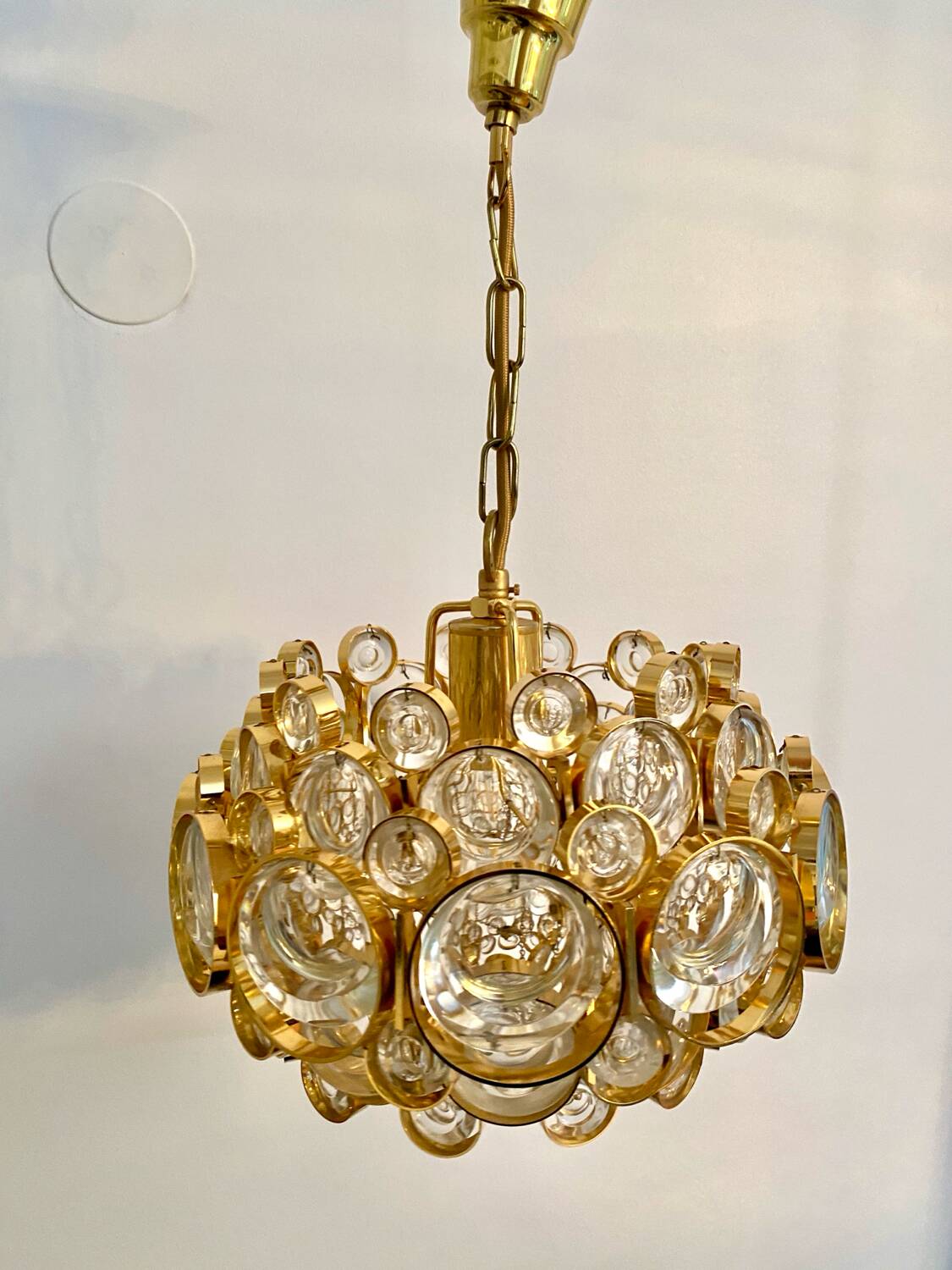 Bubble Chandelier in Crystal and Golden Brass attributed to Gaetano Sciolari for Palwa - Germany, 1960