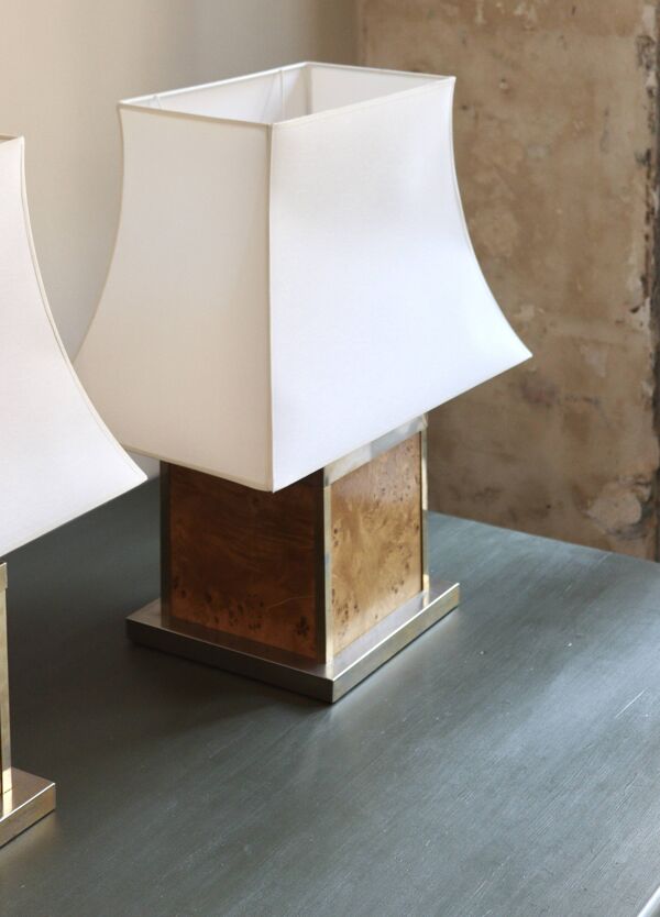 Paire de lampes en loupe d'orme, années 70