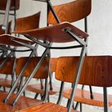 Set of 4 Eromes Marko Holland 1960s Chairs — Dark Wood Veneer Seats, Black Metal Frames