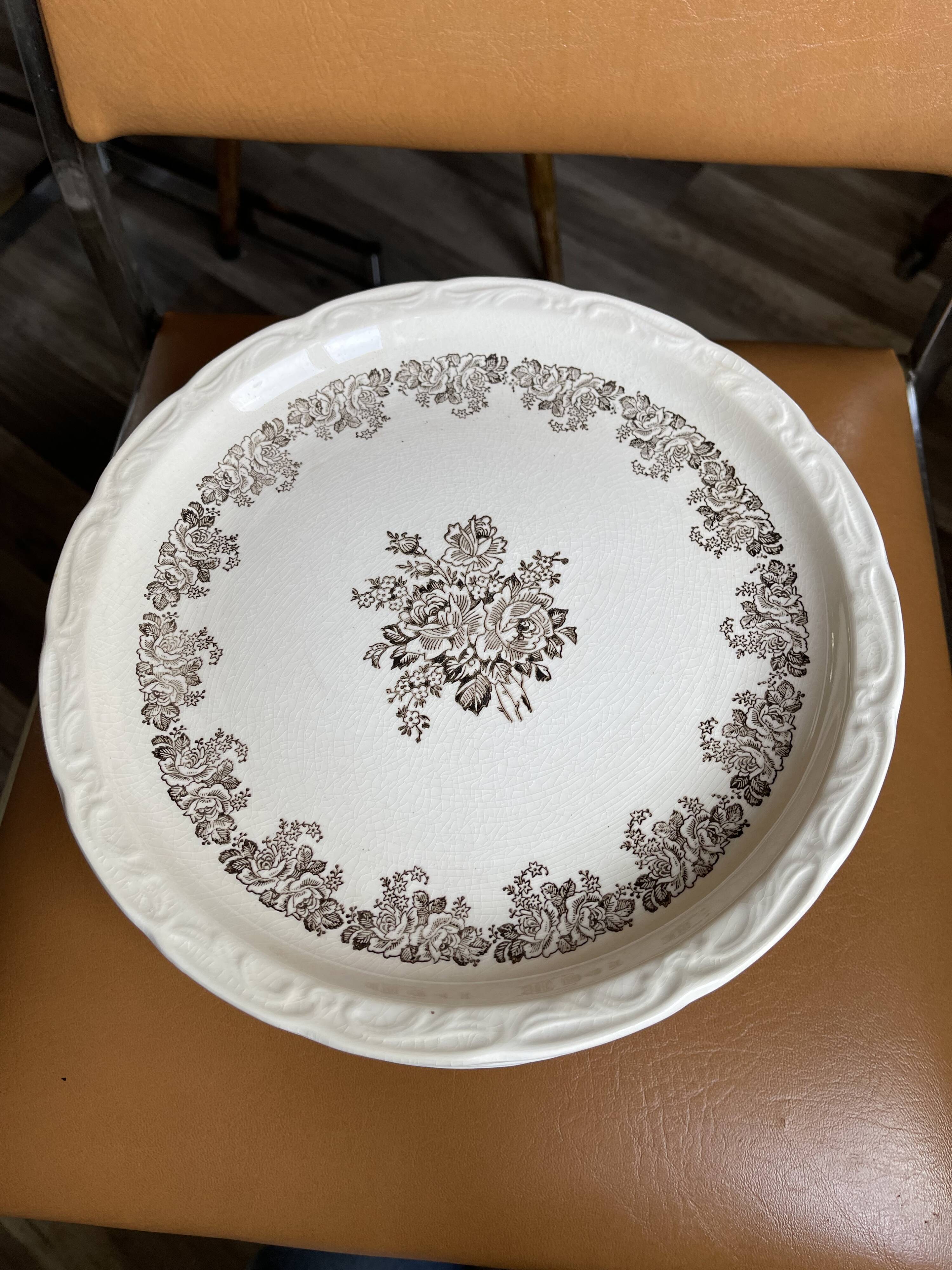 12 Digoin plates with brown flowers