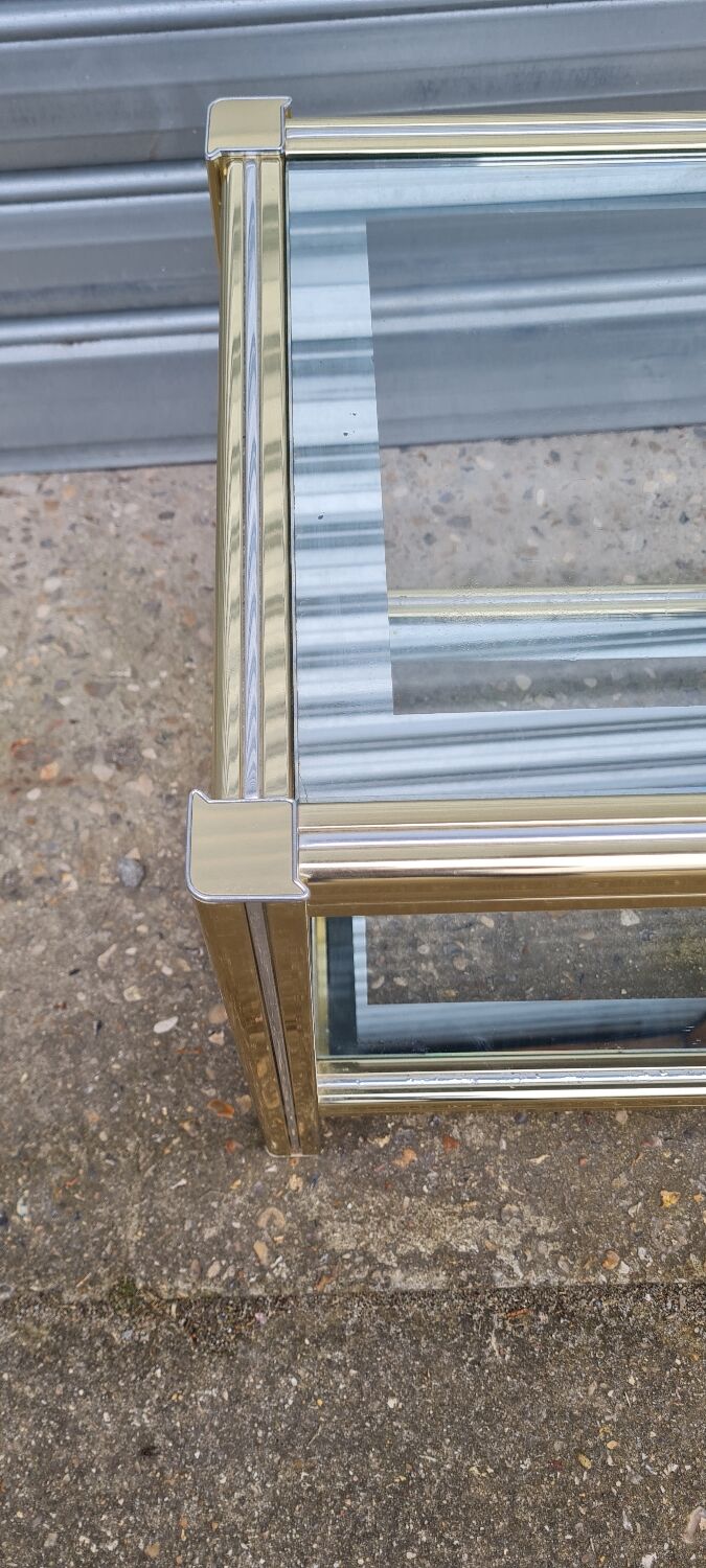 Side table in gold metal and chrome
