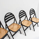 4 Vintage Wood Folding Chairs with Cane Seating