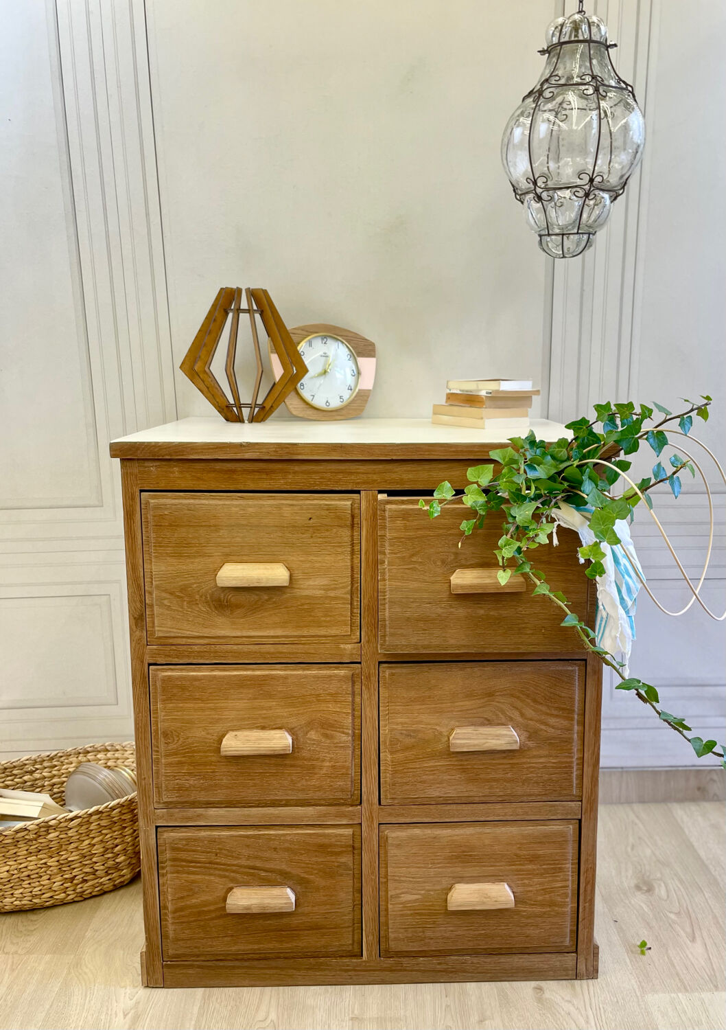 Vintage blown glass and metal lantern suspension