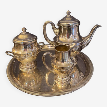 Service à thé ancien 4 pièces métal argenté style louis xv décor godrons