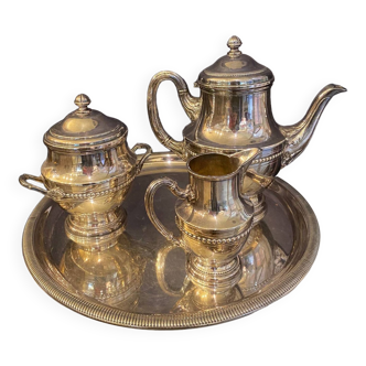 Antique 4-piece tea service silver metal louis xv style godron decor