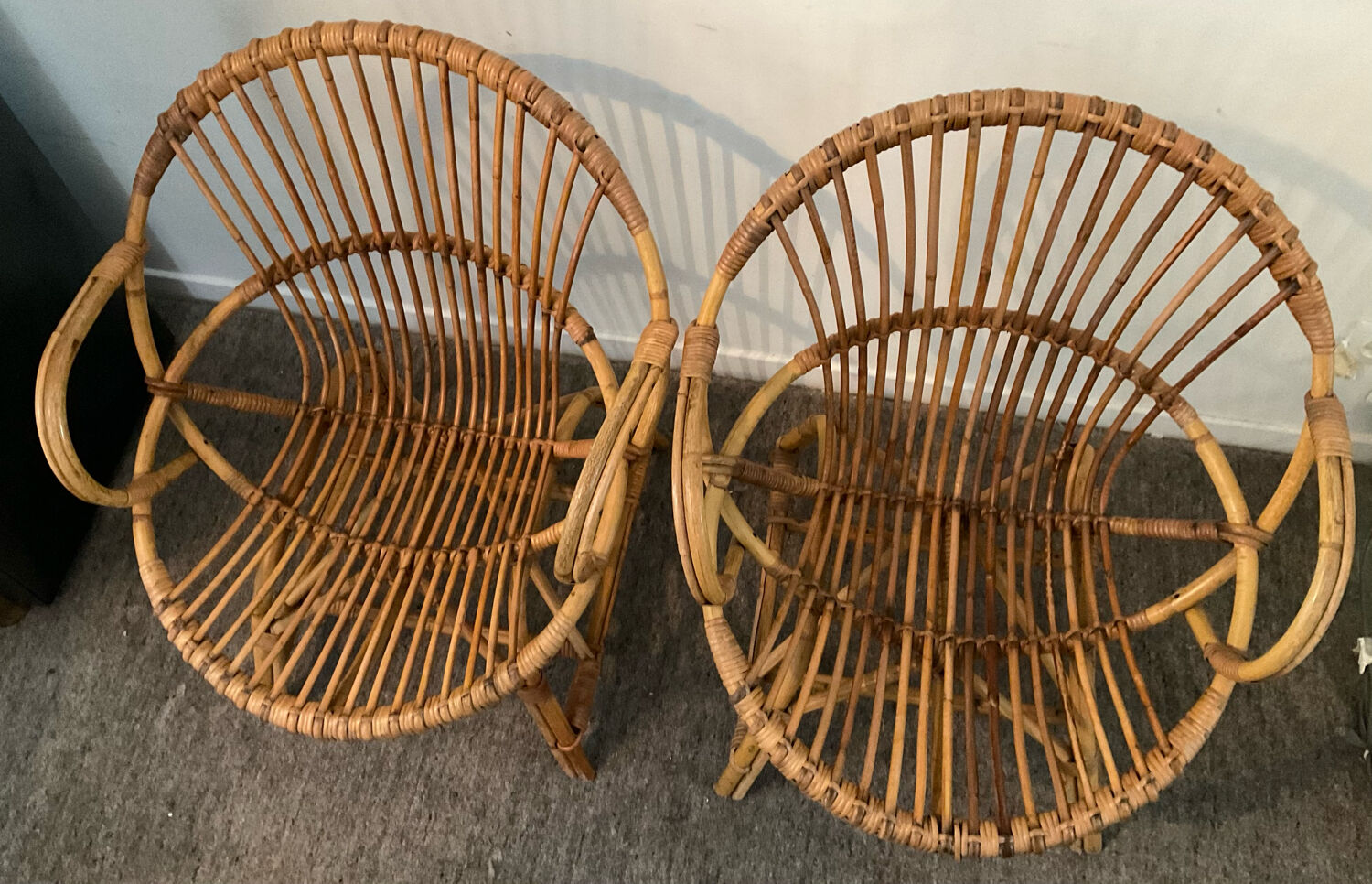 Pair of rattan shell armchairs 60s