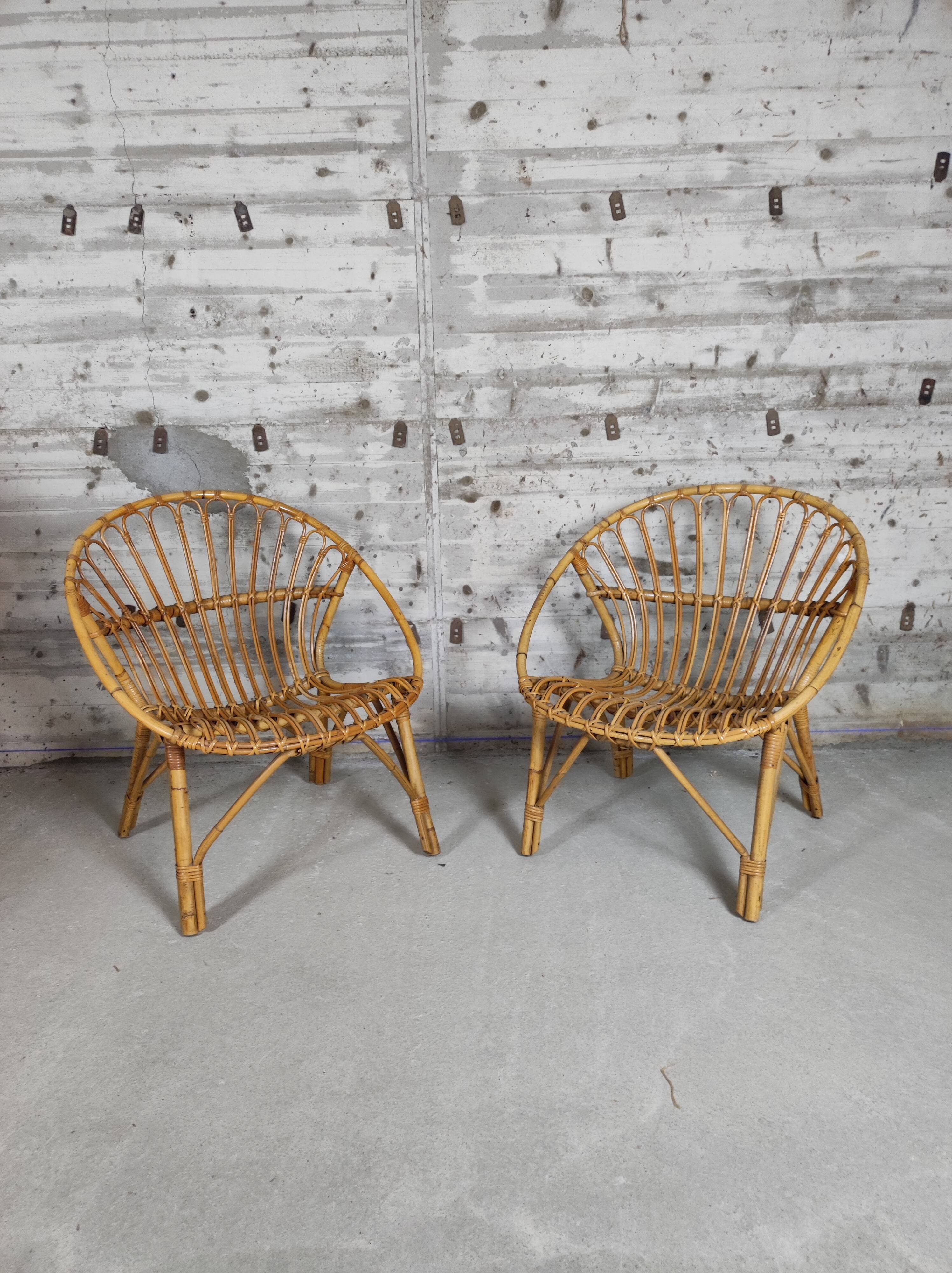 Pair of vintage rattan armchairs