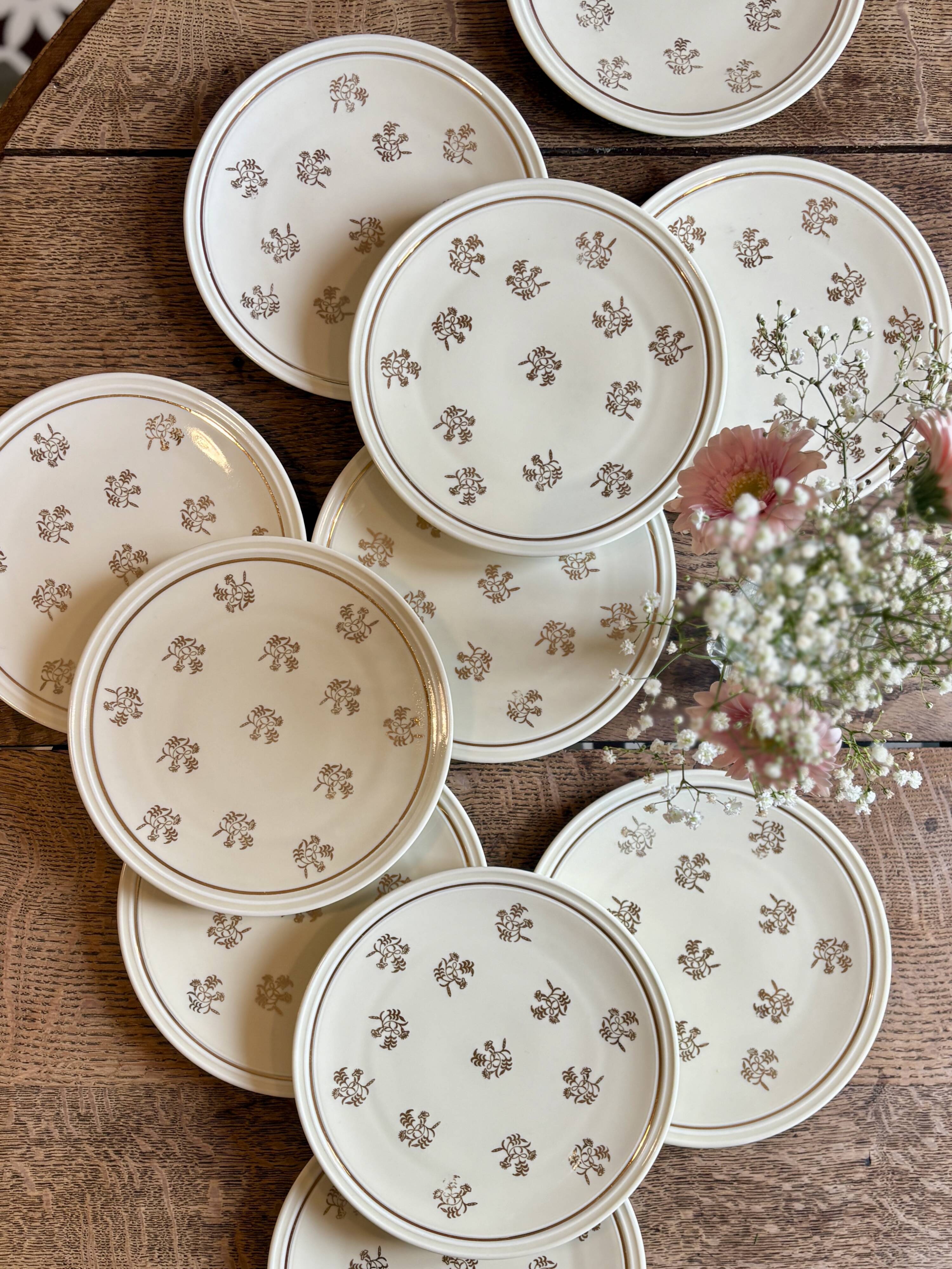 Lot de 11 assiettes à dessert anciennes en porcelaine de Limoges