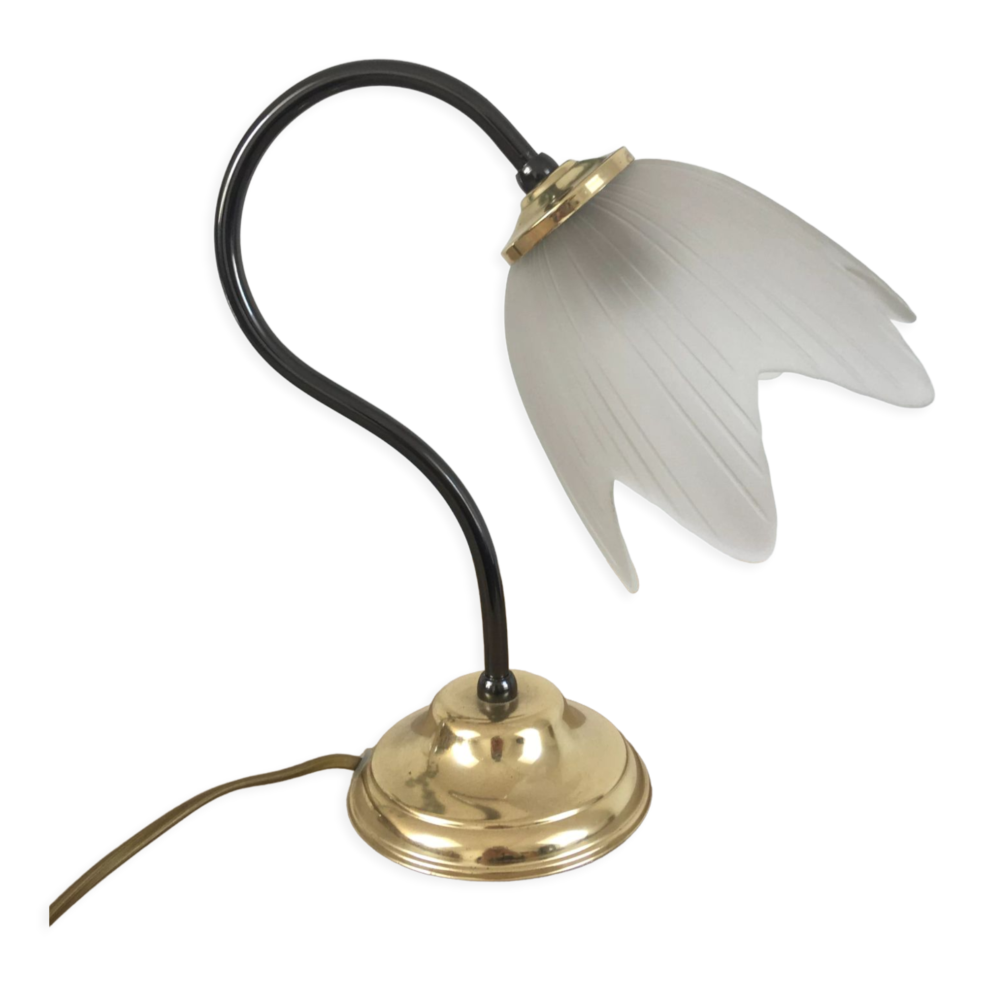 Table lamp with glass globe and brass foot