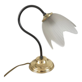 Table lamp with glass globe and brass foot